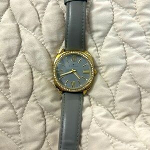 Tavan Genuine Leather, stainless steel back Gray Watch with diamonds